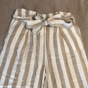 Striped Linen-Blend Paperbag-Waist Pants